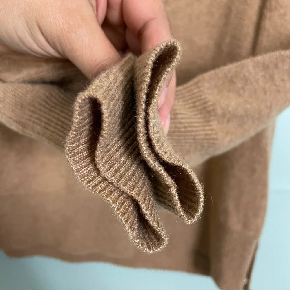 J.Crew 100% Cashmere Sweater Cowl Neck Light Brown Size XXS Side Snap Accent‎